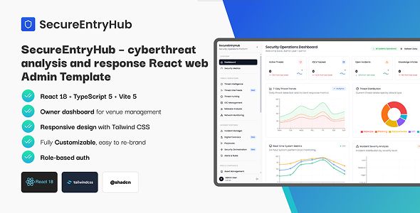 SecureEntryHub &ndash; Cybersecurity Dashboard & Threat Intel Frontend React Admin Template